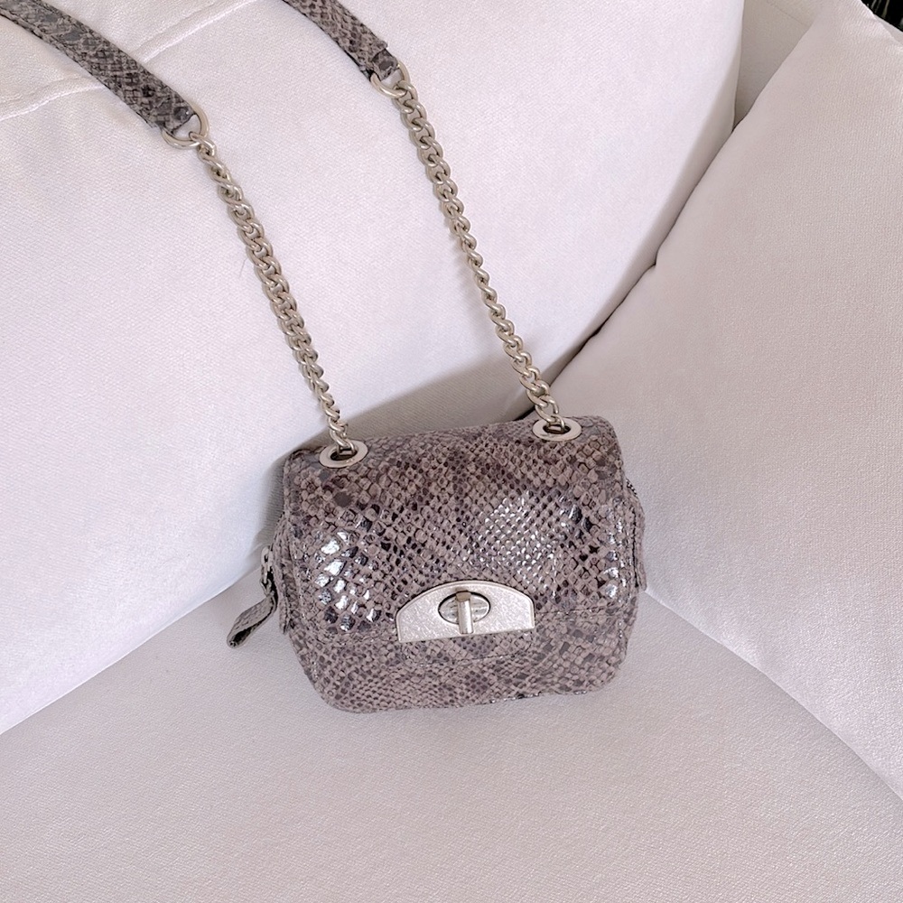 Vintage Grey Snakeskin Suede / Sheen Chain Crossbody with Nickel Hardware